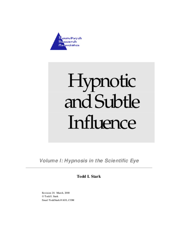Hypnotic Influence: A Master`s Class In Experiential Trance